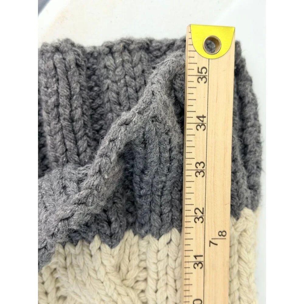 Vtg Y2K Abercrombie & Fitch Wool Blend Scarf Chunky Cable Knit Block Striped Gra